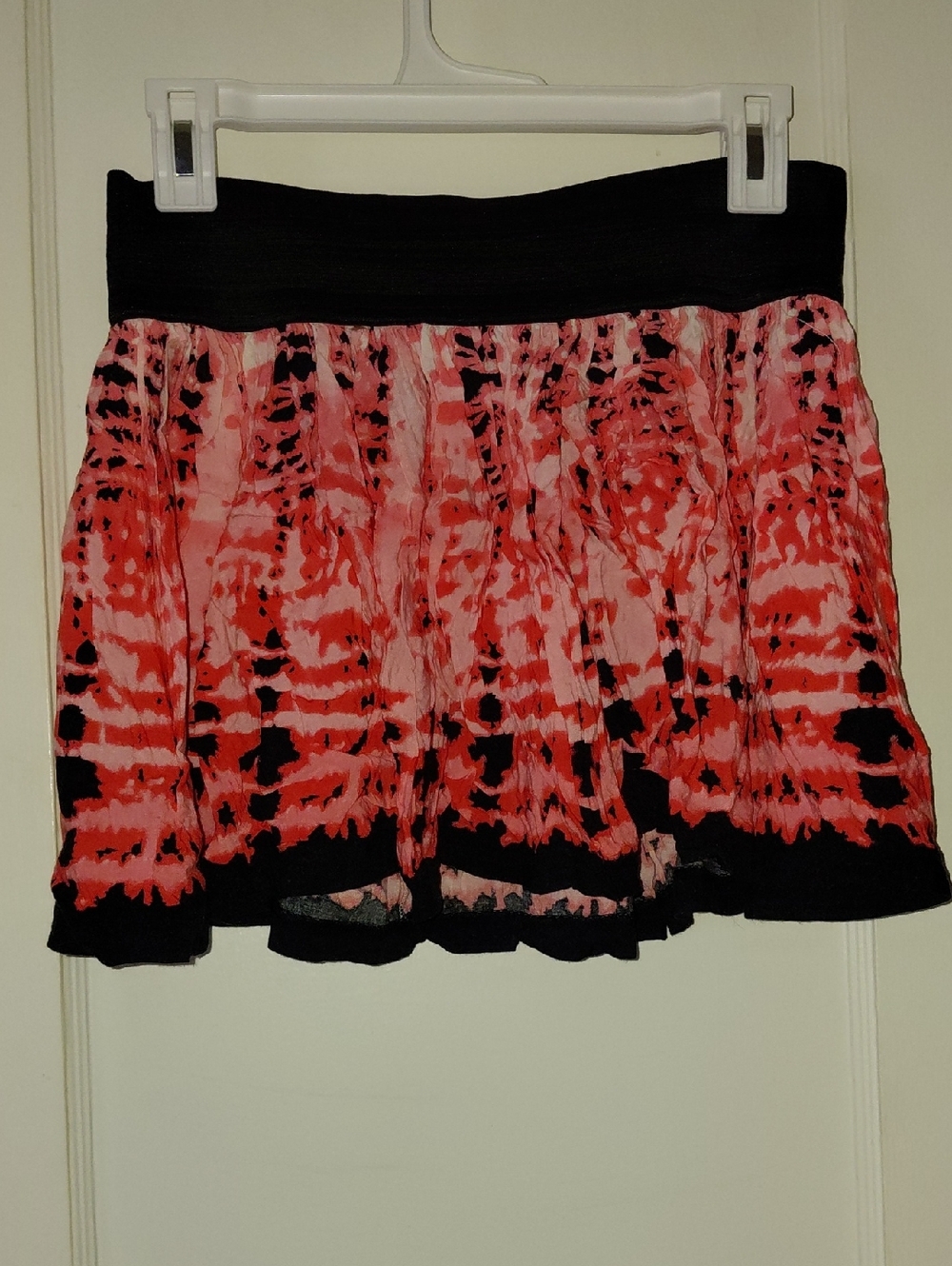 Women’s Pink Tie-Dye Mini Skirt with Black Waistband
